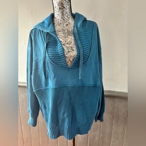 NWT Time and Tru Women's Blue V-Neck Hooded Sweater